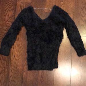 Black fuzzy v neck sweater